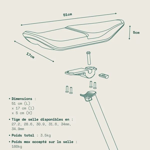 Selle Jallot City biplace marron diamètre 31.6mm (cales pieds inclus)